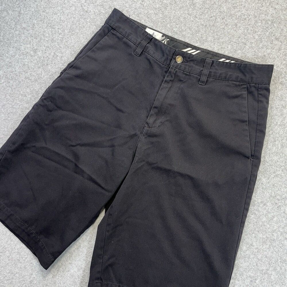 Volcom Chino Shorts Mens 32 Black Slash Pockets Flat Embroidered Skate Surf Y2K